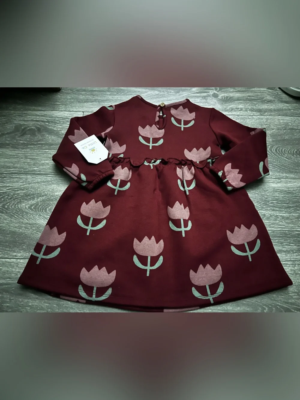 Toddler Girl Burgundy Floral Long-Sleeve Casual Dress
